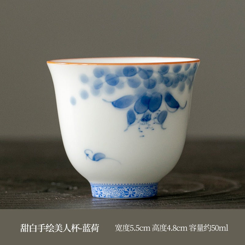 OVP white porcelain tasting cups, Flower Fairy shape hand-drawn 50ml 手绘白瓷花神杯