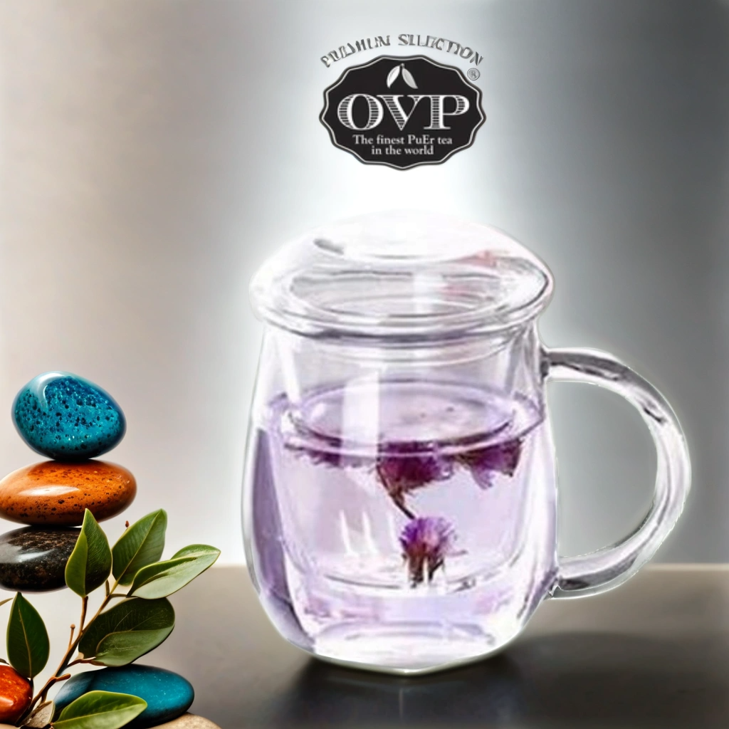 Old Village PuEr Tea Borosilicate Glass Cup with Filter and Lid (480ml)