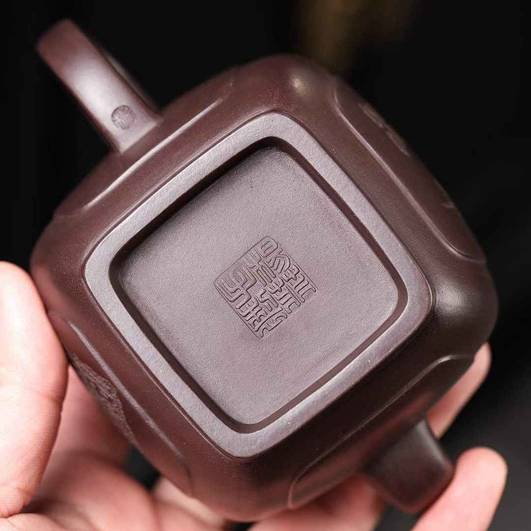 Zisha teapot Si Fang kui Ling, handmade by artist Level 3, YANG Fei(L3-2021)"Four-sided Kui Ling", Zi Ni