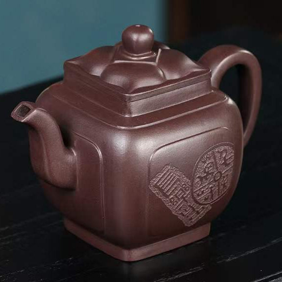 Zisha teapot Si Fang kui Ling, handmade by artist Level 3, YANG Fei(L3-2021)"Four-sided Kui Ling", Zi Ni