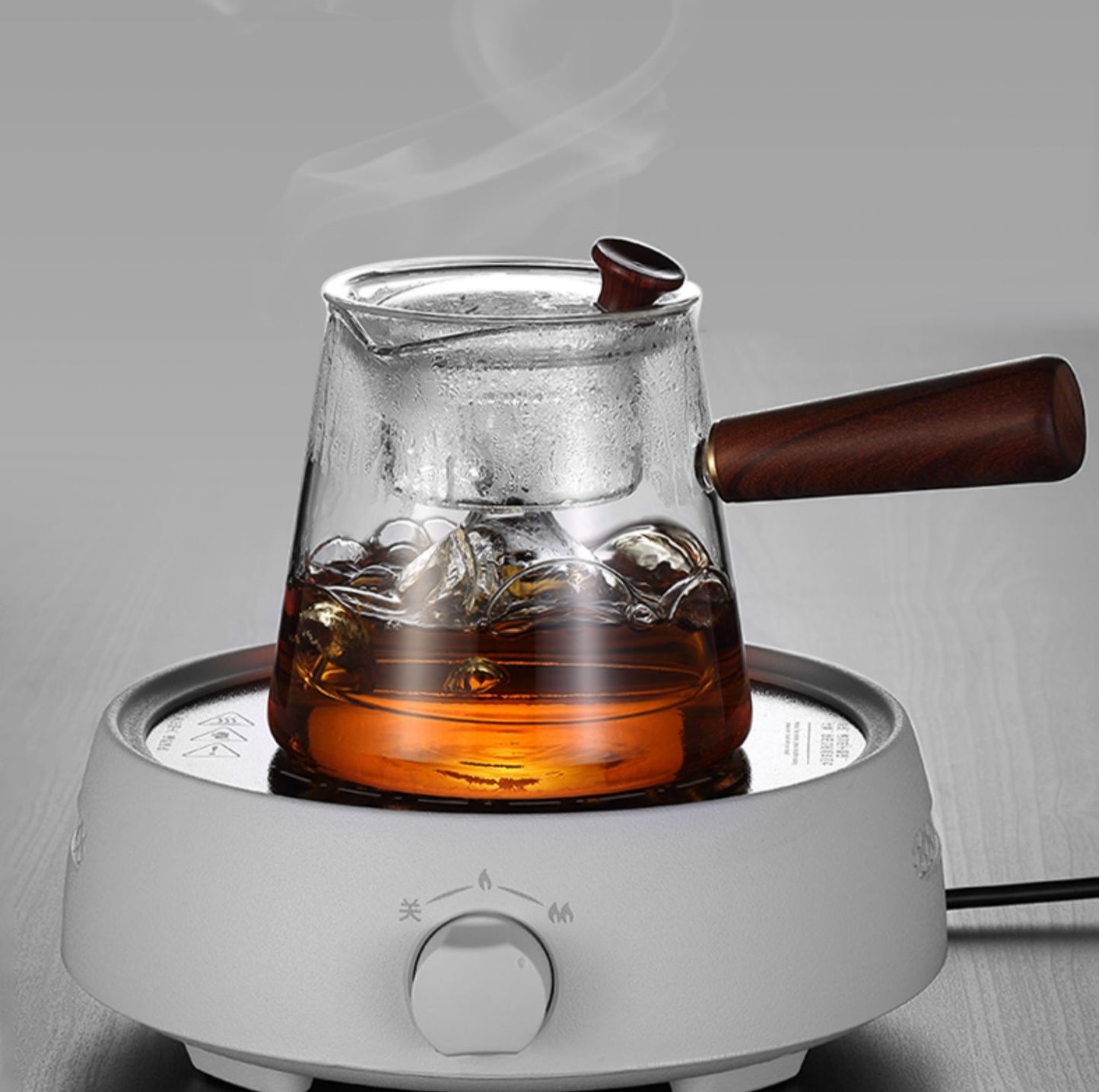 Borosilicate glass pot with dual filters for steam or steeping tea (700ml)