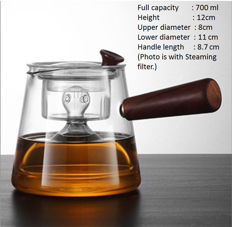 Borosilicate glass pot with dual filters for steam or steeping tea (700ml)