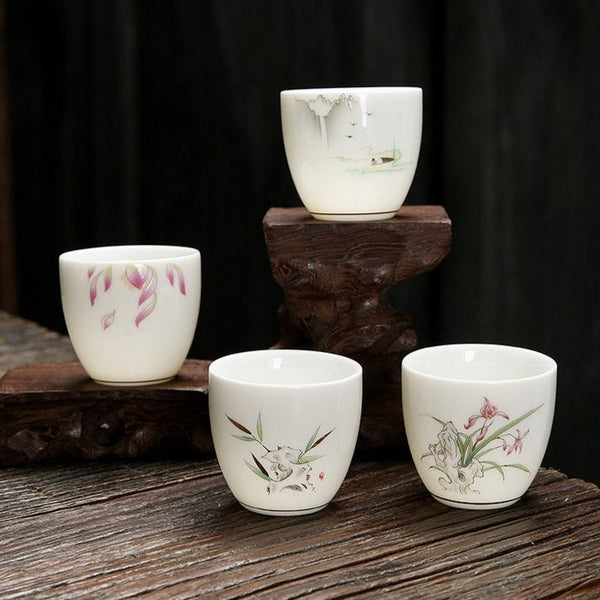 OVP white porcelain tasting cups 50ml 德化瓷 羊脂玉 描金 釉中彩 品茗杯