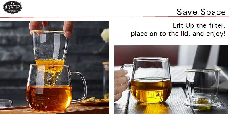 Old Village PuEr Tea Borosilicate Glass Cup with Filter and Lid - OVP Tea