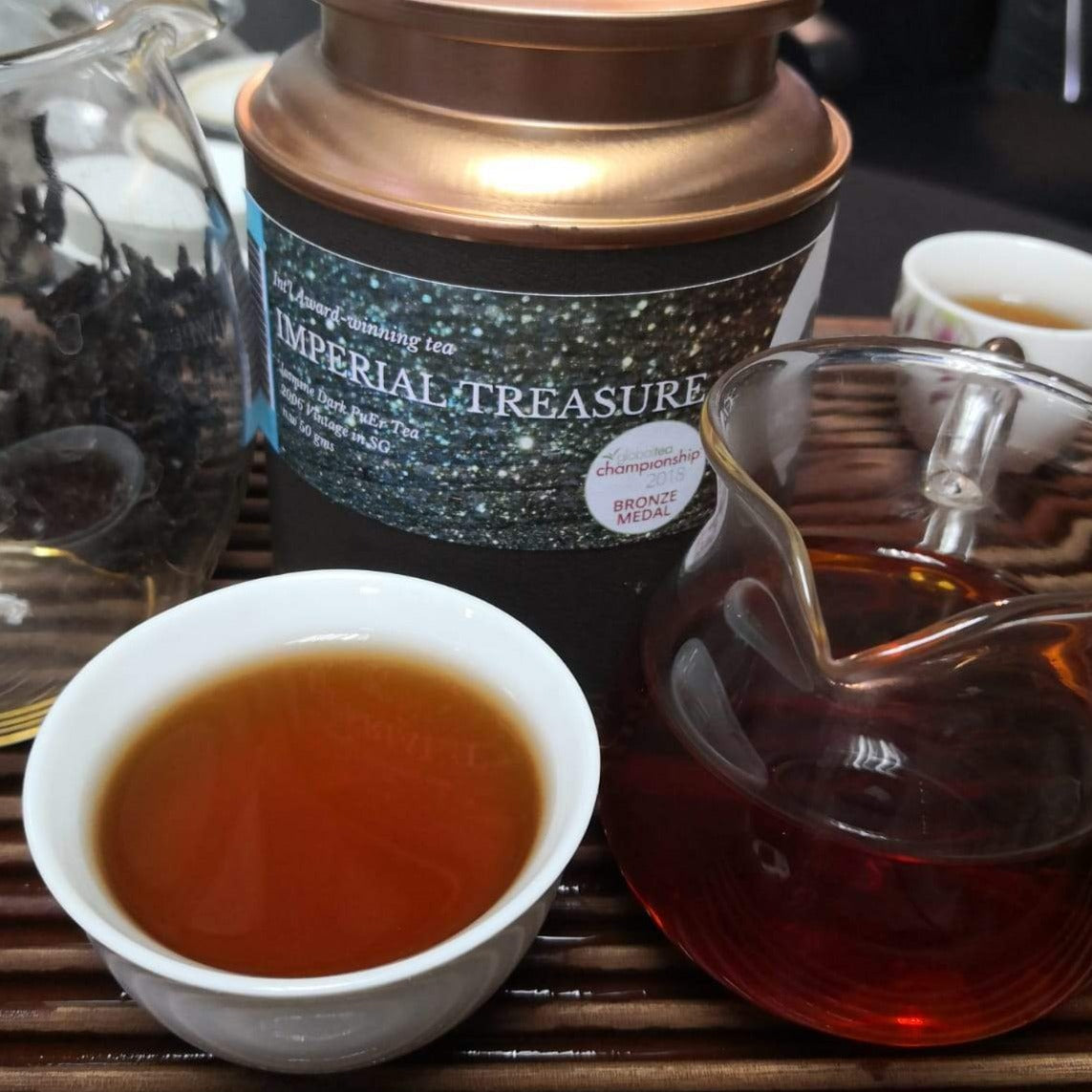 OVP IMPERIAL TREASURE, Award-Winning Jasmine Shou PuEr Loose Tea in gift tin 2012
