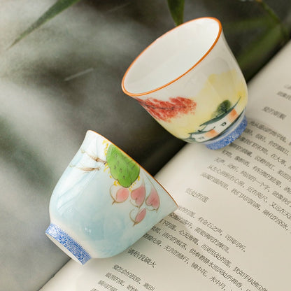 OVP white porcelain tasting cups, Flower Fairy shape hand-drawn 50ml 手绘白瓷花神杯