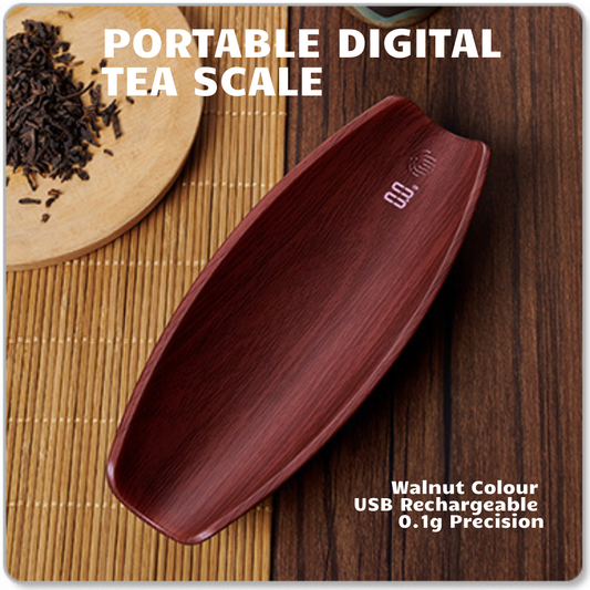 Portable Digital Tea Scale – Walnut Colour (USB Rechargeable, 500g / 0.1g)