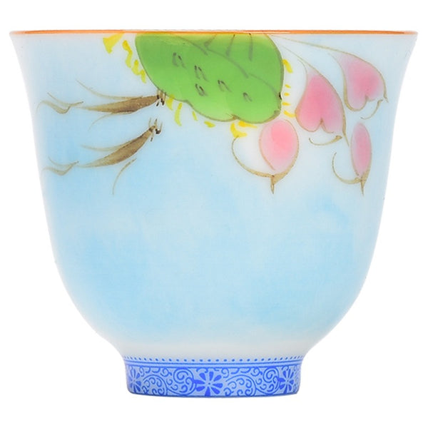 OVP white porcelain tasting cups, Flower Fairy shape hand-drawn 50ml 手绘白瓷花神杯