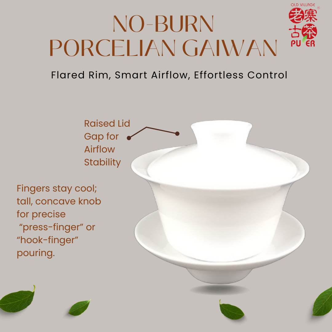 OVP No-Burn Porcelian Gaiwan – Flared Rim, Smart Airflow, Effortless Control