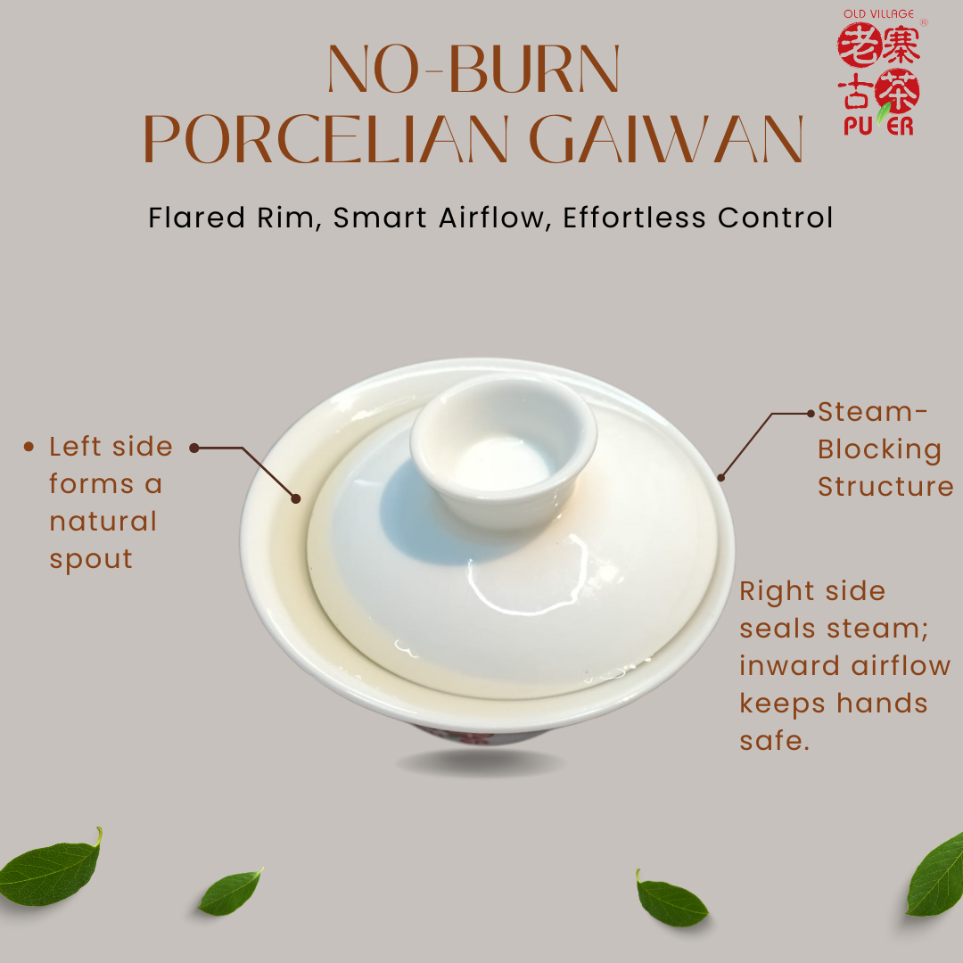 OVP No-Burn Porcelian Gaiwan – Flared Rim, Smart Airflow, Effortless Control