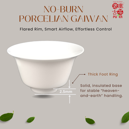 OVP No-Burn Porcelian Gaiwan – Flared Rim, Smart Airflow, Effortless Control