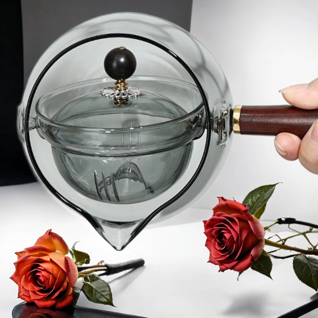 Borosilicate Glass Rotation Teapot with handle (500ml)