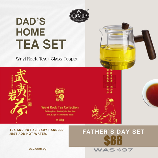 Dad’s Home Tea Set with Wuyi Rock Tea and OVP borosilicate glass teapot