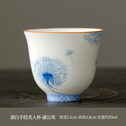 OVP white porcelain tasting cups, Flower Fairy shape hand-drawn 50ml 手绘白瓷花神杯