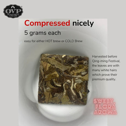 Peony Fairy™ OVP Fu Ding white tea, 1823 Bai MuDan, vintage 2018, mini Tea bricks in a box