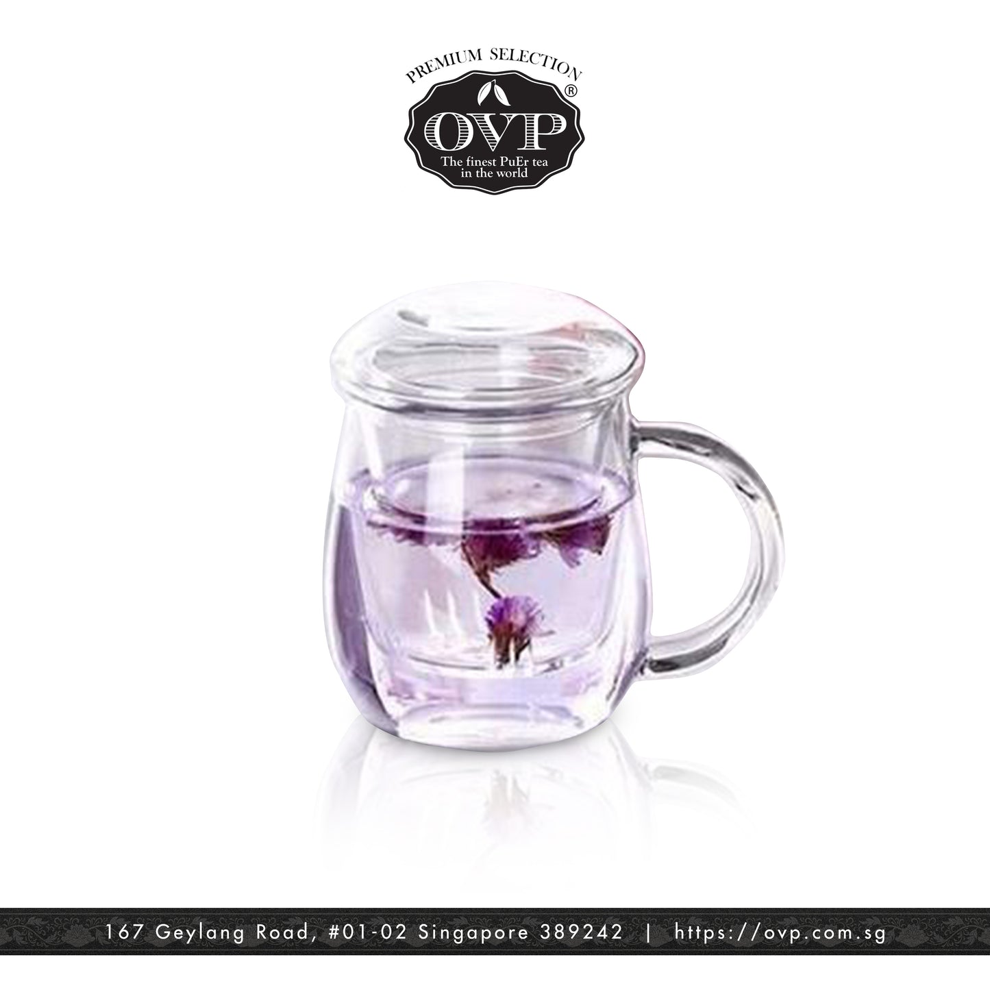 Old Village PuEr Tea Borosilicate Glass Cup with Filter and Lid - OVP Tea