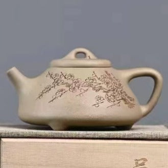 Zisha teapot Zi Ye Shi Piao, handmade by artist Level 3, LV Jie-Ping  吕介平（L3-2020） 本山绿泥紫砂壶“子冶石瓢”
