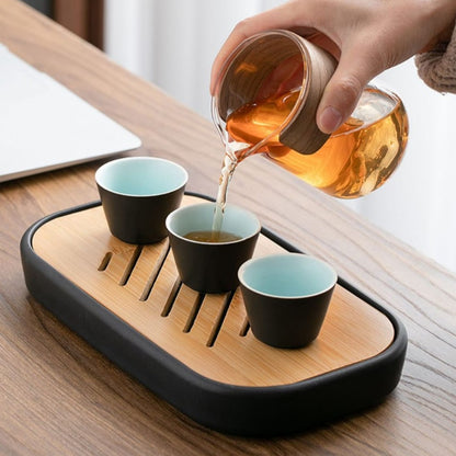 Travel Brewing Set - Portable Porcelain Tea Brewing Set with 3 cups and a carrier pouch