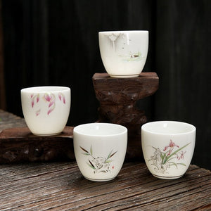 OVP white porcelain tasting cups 50ml 德化瓷 羊脂玉 描金 釉中彩 品茗杯