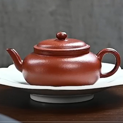 Zisha teapot Gong Deng, handmade by artist Level 3, CHEN Hua-Jun 陈华军（L3-2021）极品皱褶 小煤窑朱泥 紫砂壶  “扁宫灯”